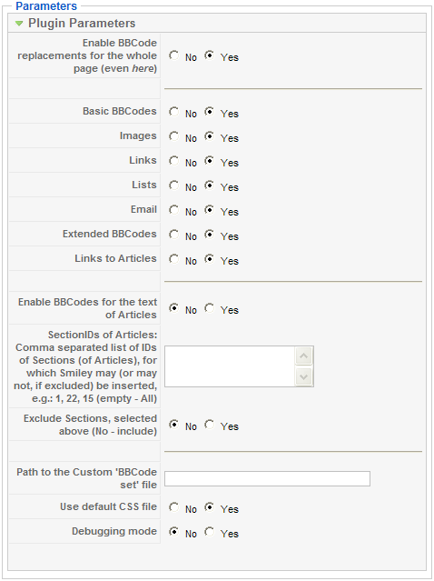 yvBBCode parameters