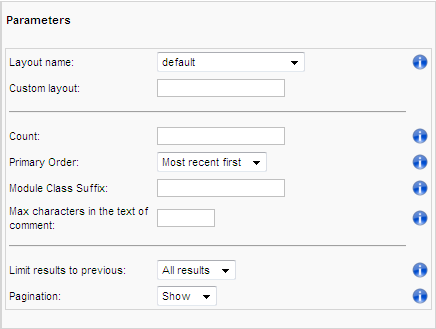 Sample values of yvComment CB Plugin Parameters.