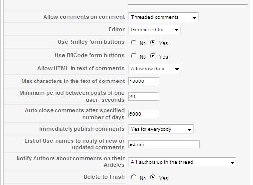 Sample values of yvComment Plugin Parameters. Part 3 of 5.