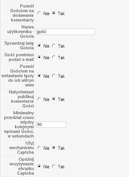 Przykładowe wartości parametrów dodatku yvComment. Część 3 z 4.