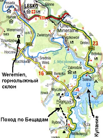 Карта - Бещады, окрестности Lesko, где мы провели два чудесных дня...